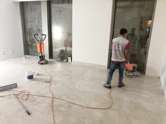 Công trình thi công đánh bóng sàn đá cho tòa chung cư tại Hà Nội.