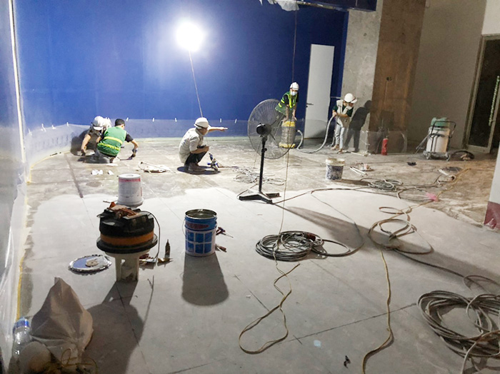 Công trình thi công đánh bóng sàn đá cho tòa chung cư tại Hà Nội.