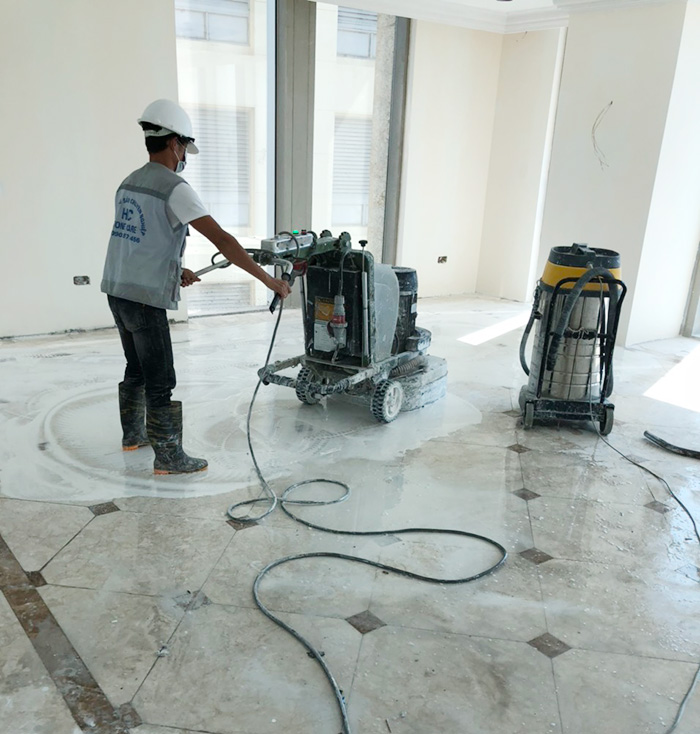 Công trình thi công đánh bóng sàn đá cho tòa chung cư tại Hà Nội.