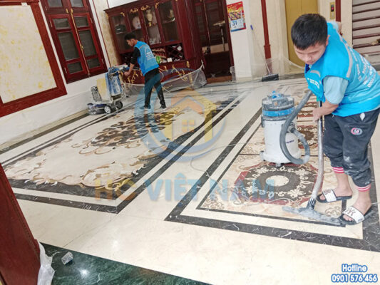 Công trình đánh bóng sàn đá tự nhiên cho gia đình anh Khang tại Thái Bình