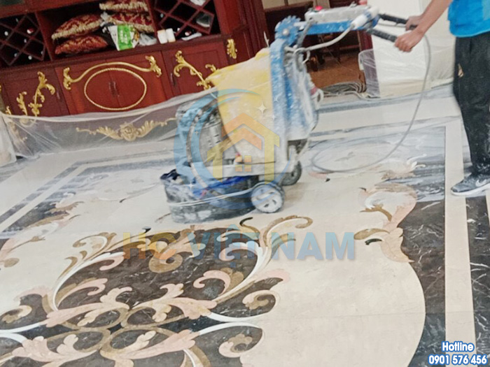 Công trình đánh bóng sàn đá tự nhiên cho gia đình anh Khang tại Thái Bình