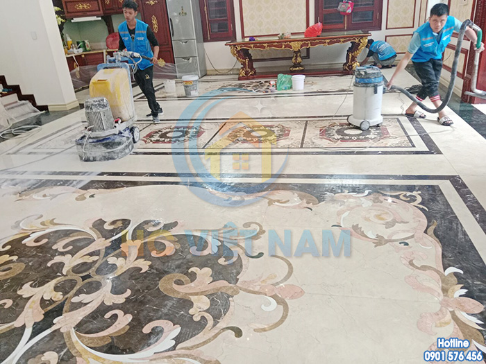 Công trình đánh bóng sàn đá tự nhiên cho gia đình anh Khang tại Thái Bình