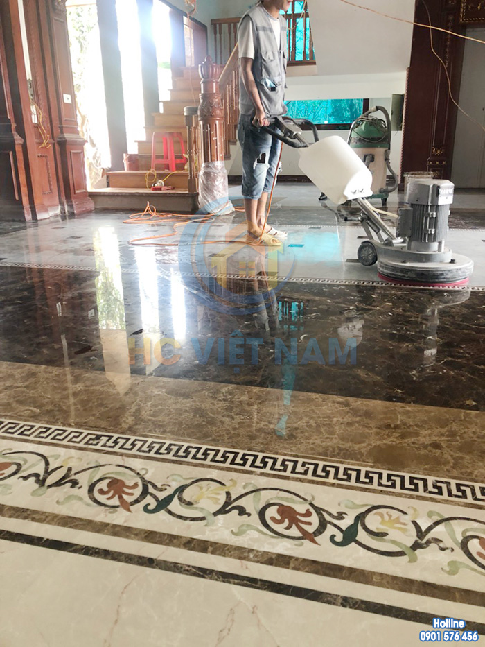 Công trình đánh bóng sàn đá tự nhiên cho gia đình anh Khang tại Thái Bình