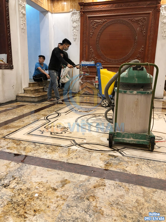 Công trình đánh bóng sàn đá tự nhiên cho gia đình anh Khang tại Thái Bình