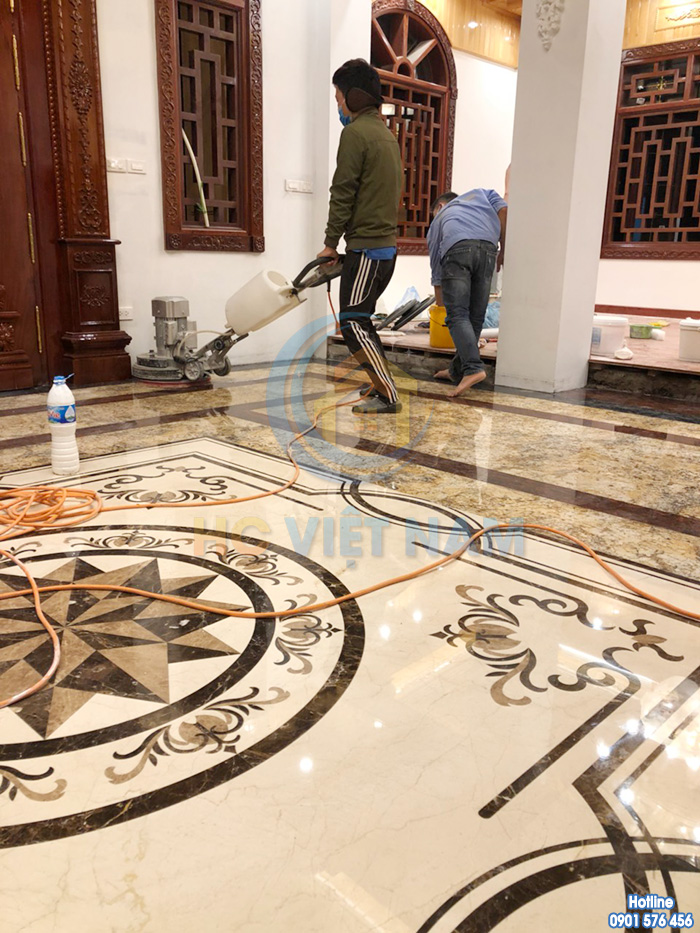 Công trình đánh bóng sàn đá tự nhiên cho gia đình anh Khang tại Thái Bình