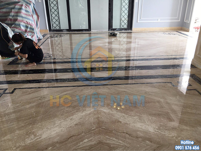 Đánh bóng sàn đá tự nhiên cho biệt thự gia đình anh Lâm tại thành phố Bắc Ninh
