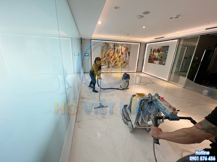 Công trình mài phục hồi sàn đá tự nhiên tại Lotte Liễu Giai, Hà Nội
