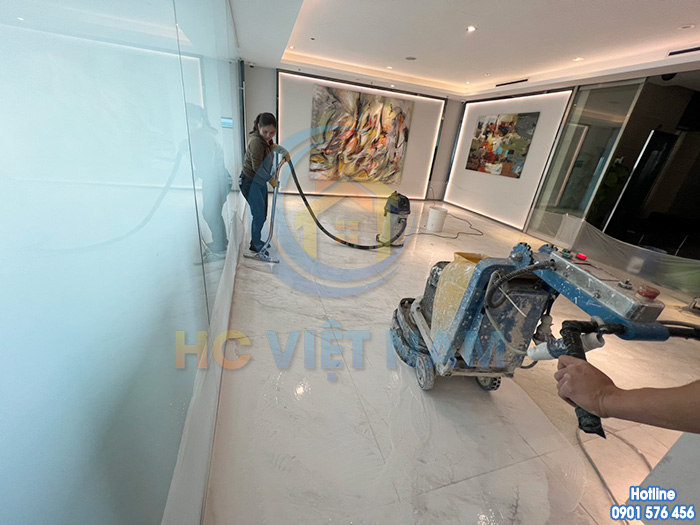 Công trình mài phục hồi sàn đá tự nhiên tại Lotte Liễu Giai, Hà Nội