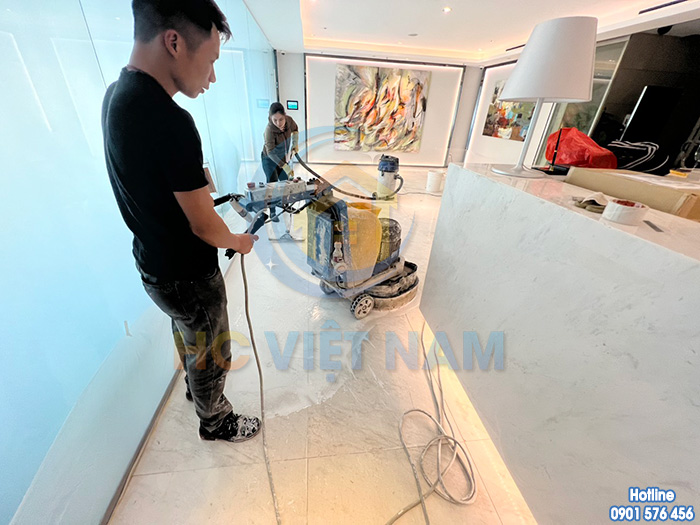 Công trình mài phục hồi sàn đá tự nhiên tại Lotte Liễu Giai, Hà Nội
