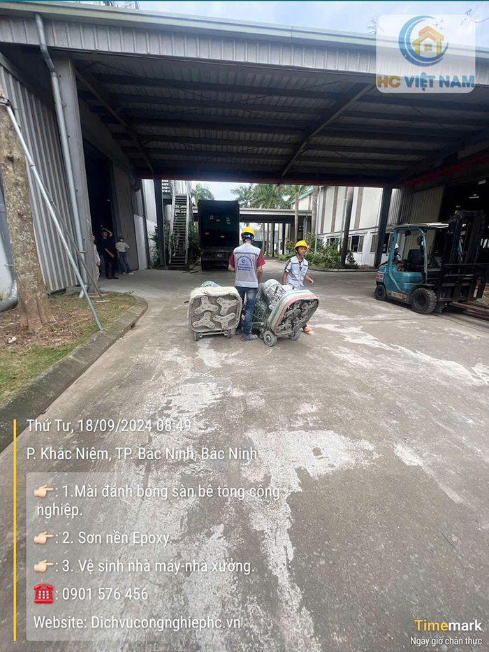 Thi công mài đánh bóng sàn bê tông cho công ty Landco tại Bắc Ninh